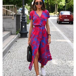 Vibrant Red and Blue Floral Dress